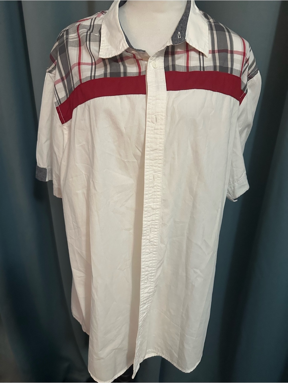 Sean John Mens 3XL Button Up Shirt Plaid Colorblock Short Sleeve Y2K Hip Hop